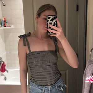 Black and white striped tie strap top